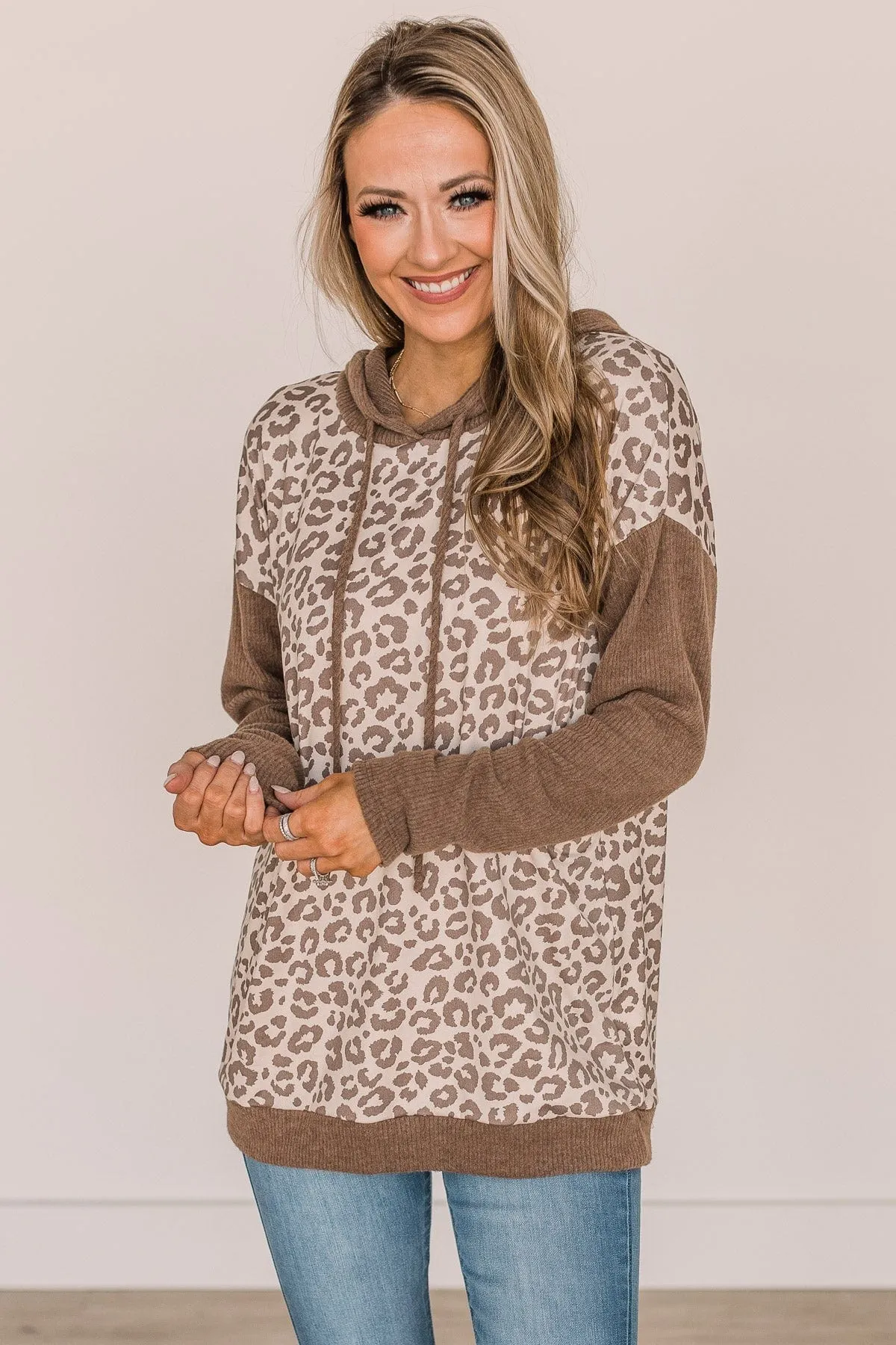 Hear Me Roar Leopard Print Hooded Top- Mocha