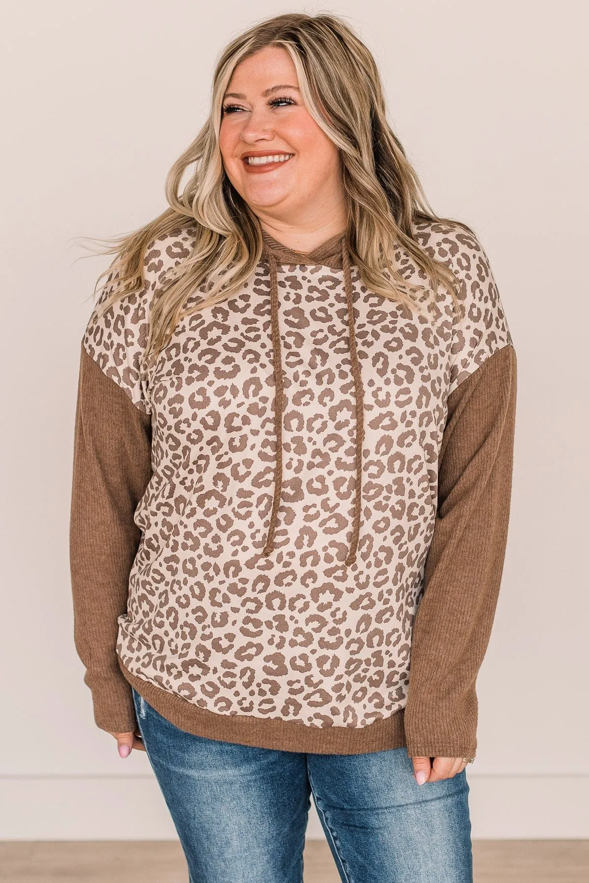 Hear Me Roar Leopard Print Hooded Top- Mocha