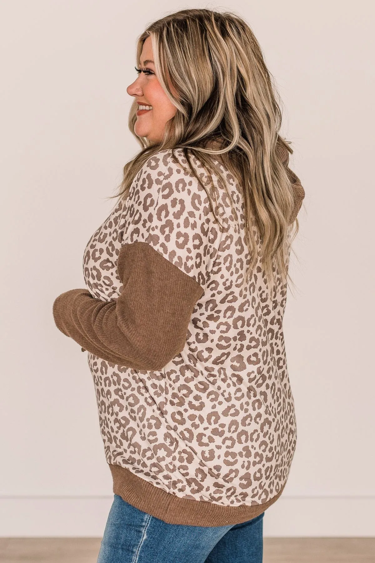 Hear Me Roar Leopard Print Hooded Top- Mocha