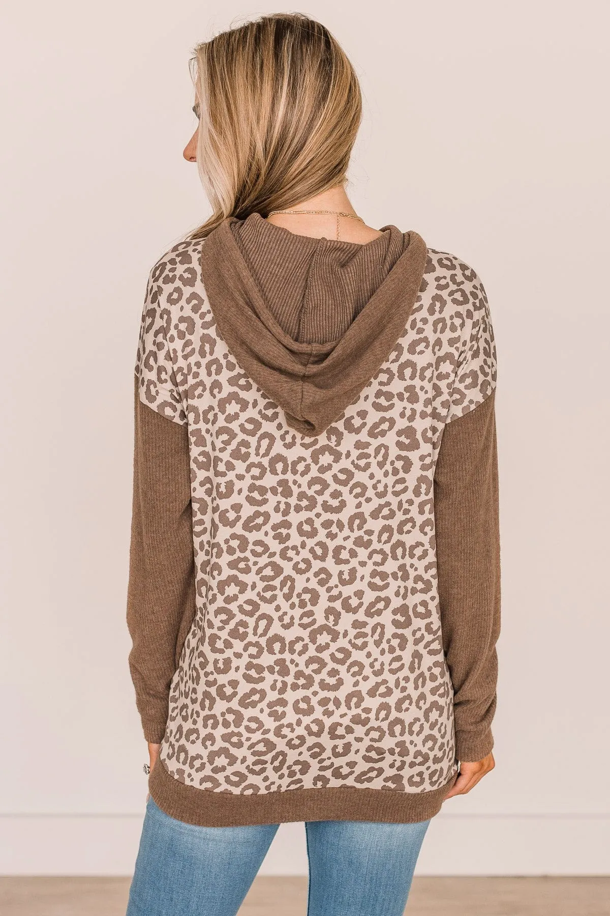 Hear Me Roar Leopard Print Hooded Top- Mocha