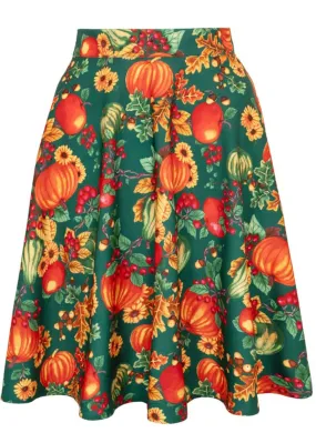 Hell Bunny Autumn Pumpkin 40's A-Line Skirt Green