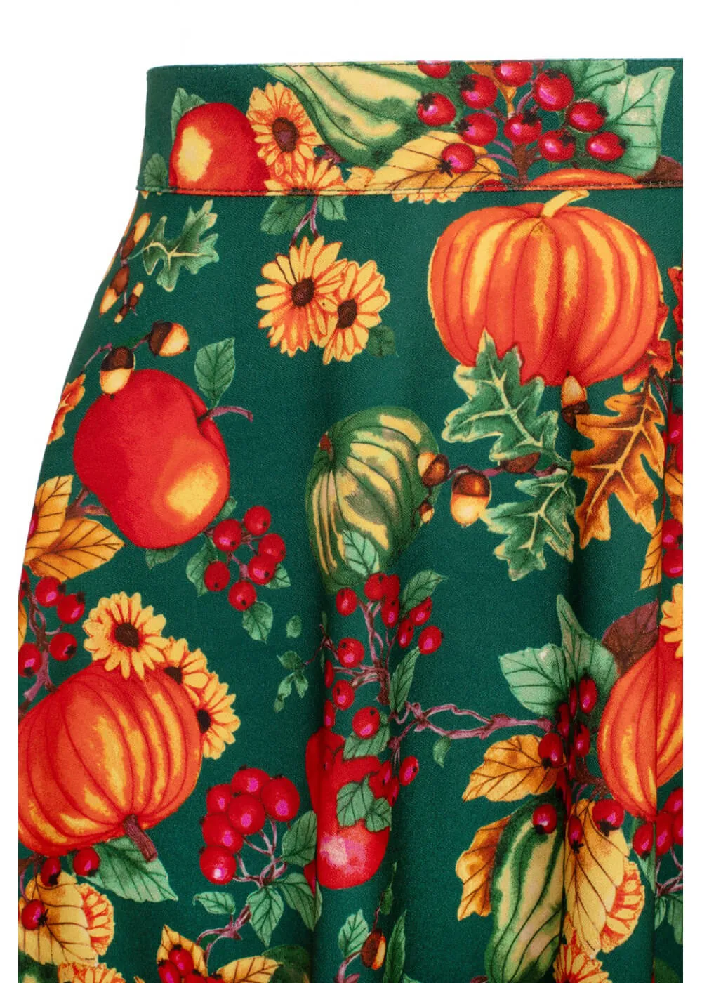 Hell Bunny Autumn Pumpkin 40's A-Line Skirt Green