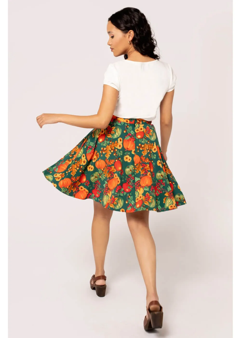 Hell Bunny Autumn Pumpkin 40's A-Line Skirt Green