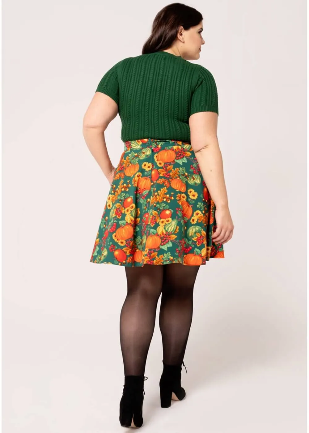 Hell Bunny Autumn Pumpkin 40's A-Line Skirt Green