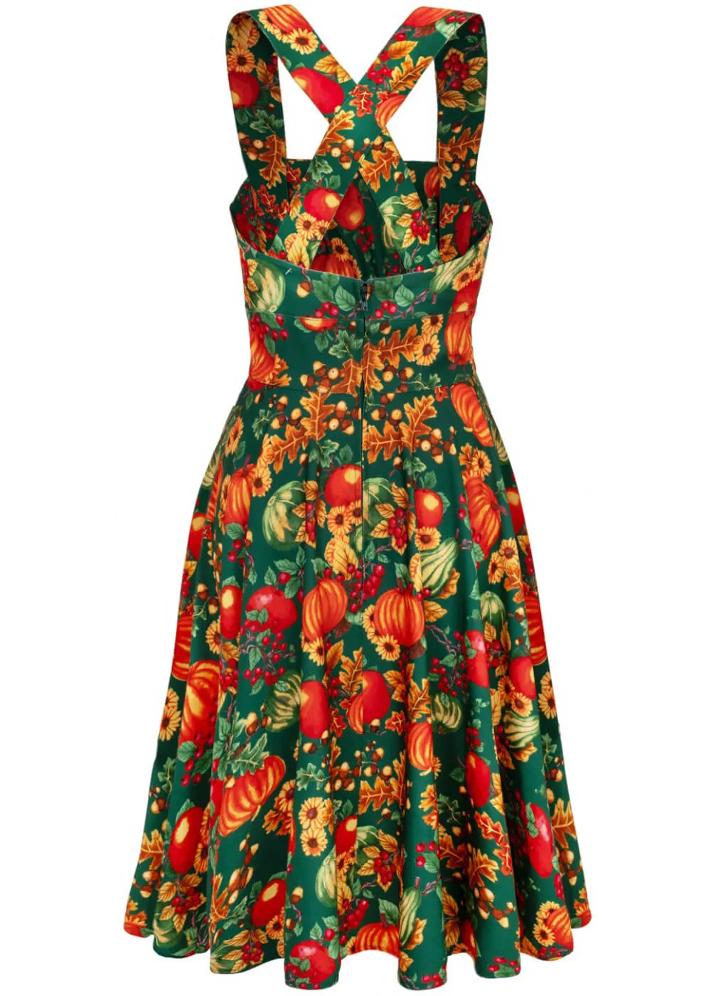 Hell Bunny Autumn Pumpkin 40's Pinafore Swing Dress Green