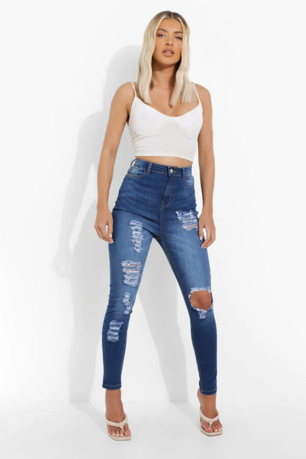 High Rise Distressed Skinny Jeans