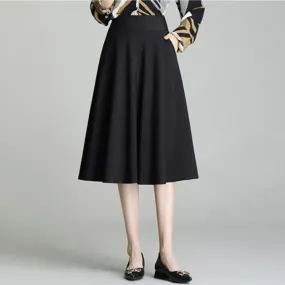 High Waist Elegant Vintage Long Women Big Hem Pleated Black Maxi Skirts