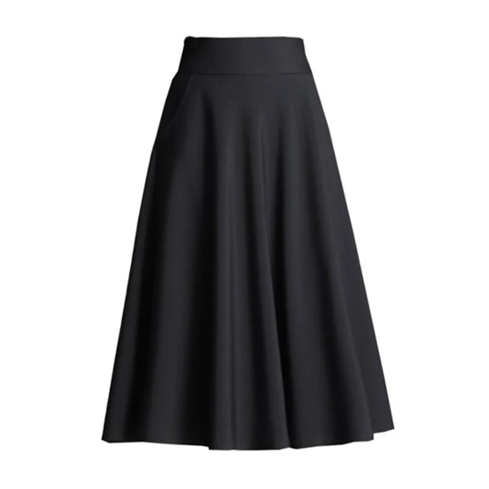 High Waist Elegant Vintage Long Women Big Hem Pleated Black Maxi Skirts