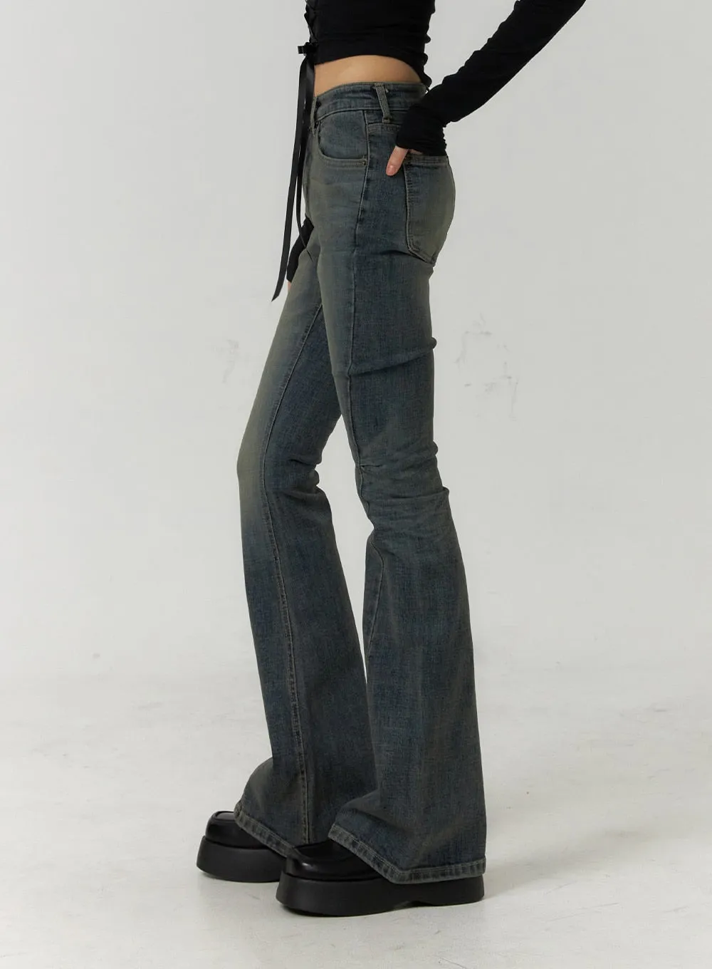 High Waist Slim Washed Bootcut Jeans CF407