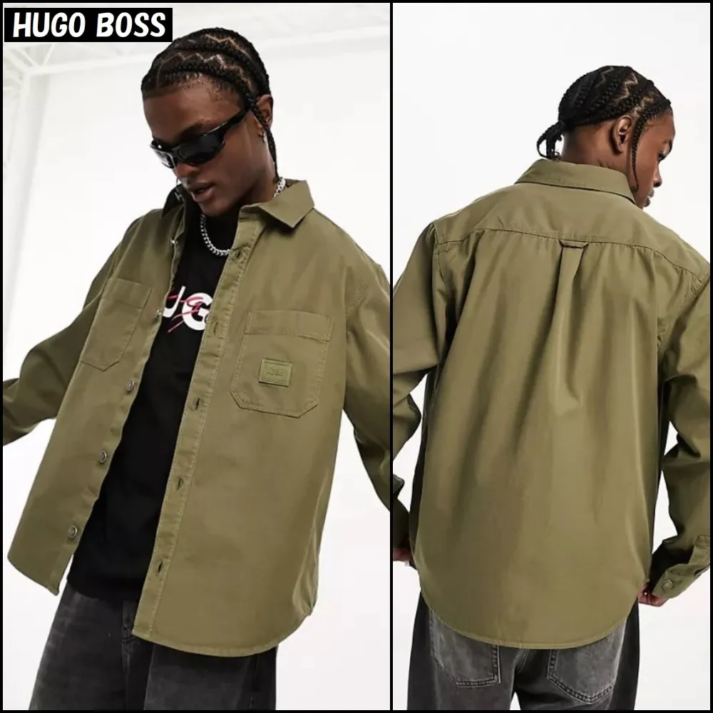 Hugo Boss  |Long Sleeves Plain Cotton Logo Shirts