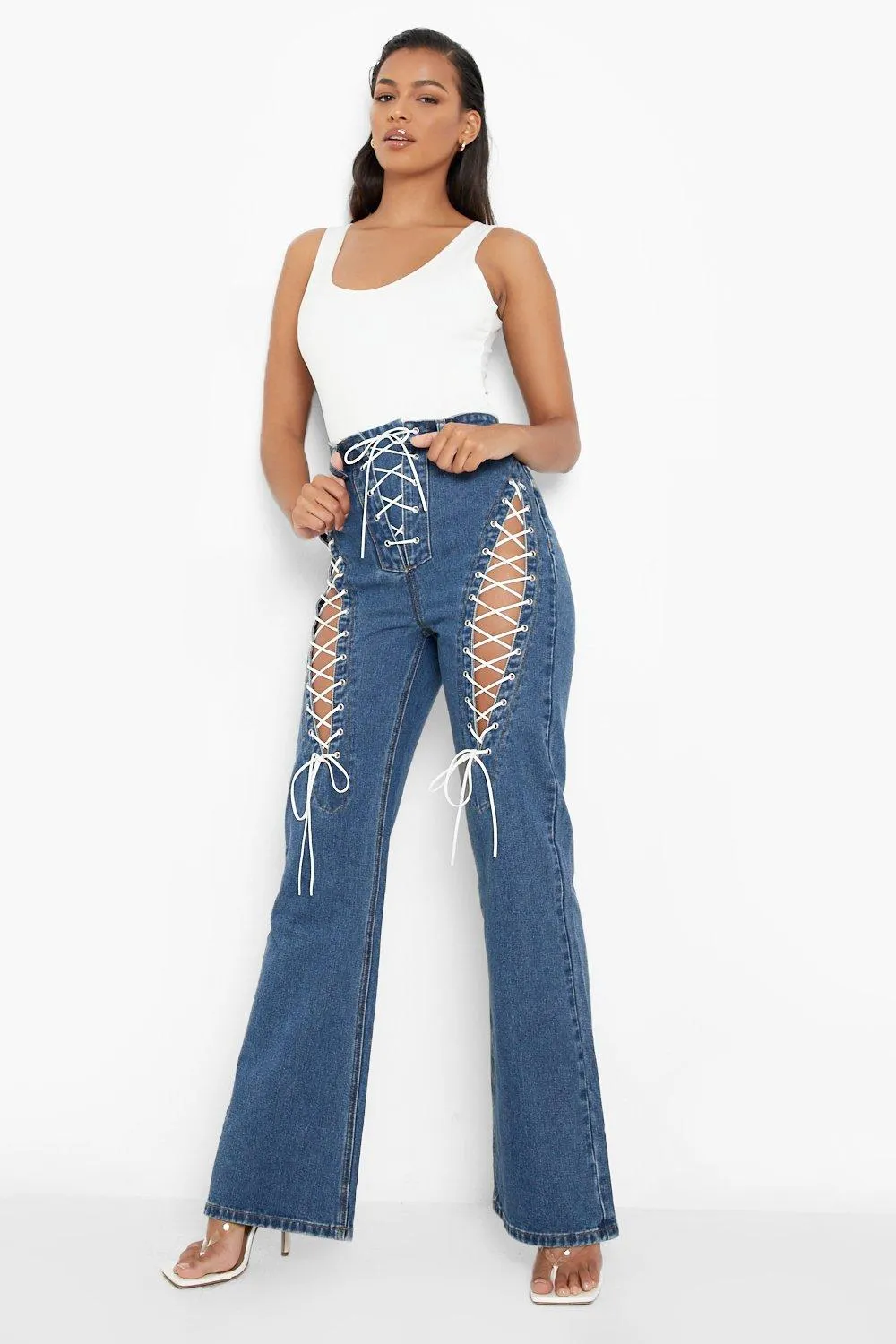 Lace Up Detail Bootcut Jeans