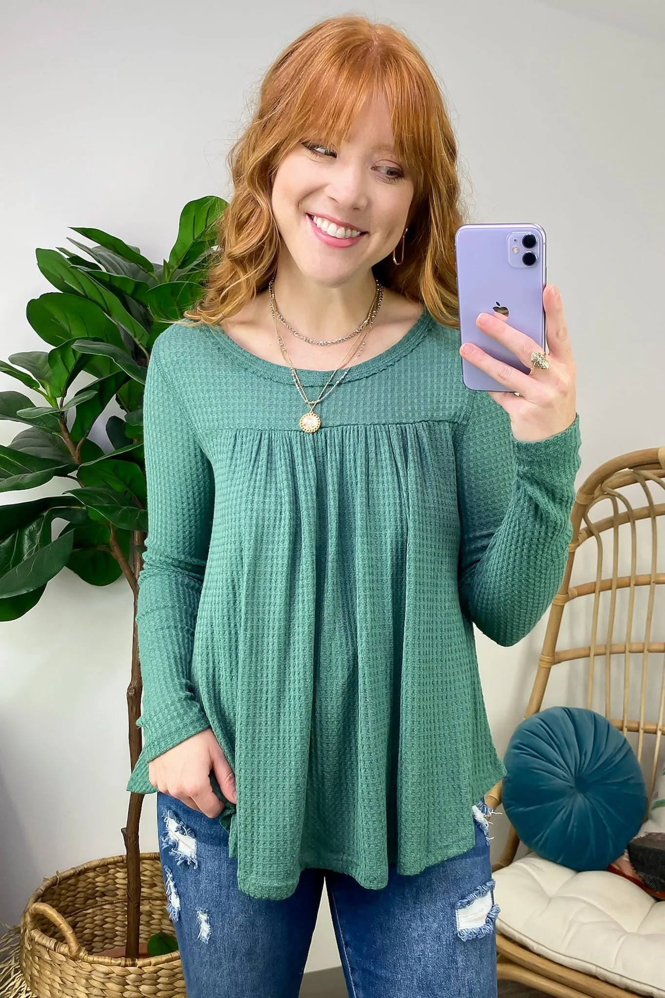 Levally Waffle Knit Shirred Detail Top - FINAL SALE