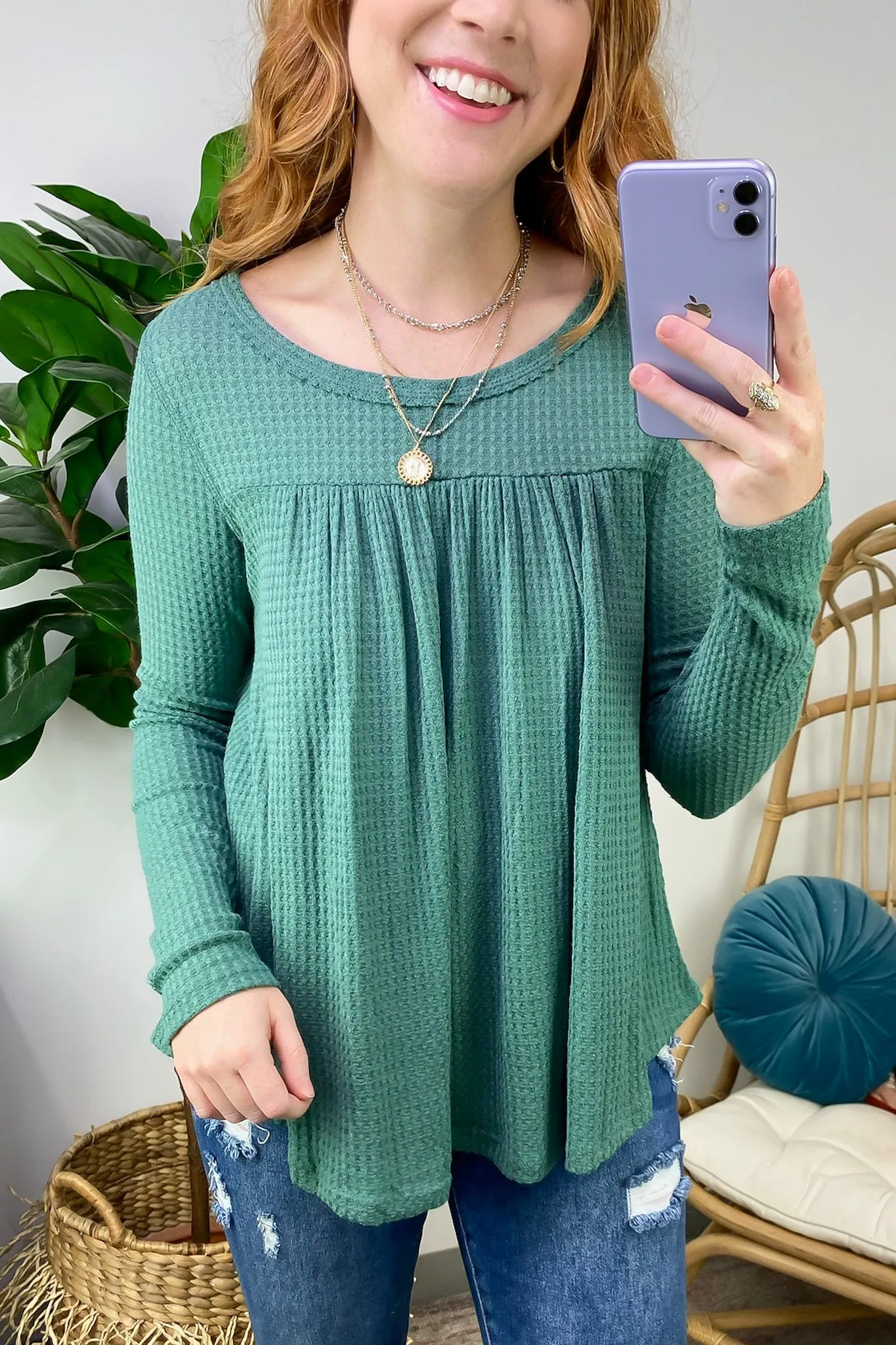 Levally Waffle Knit Shirred Detail Top - FINAL SALE