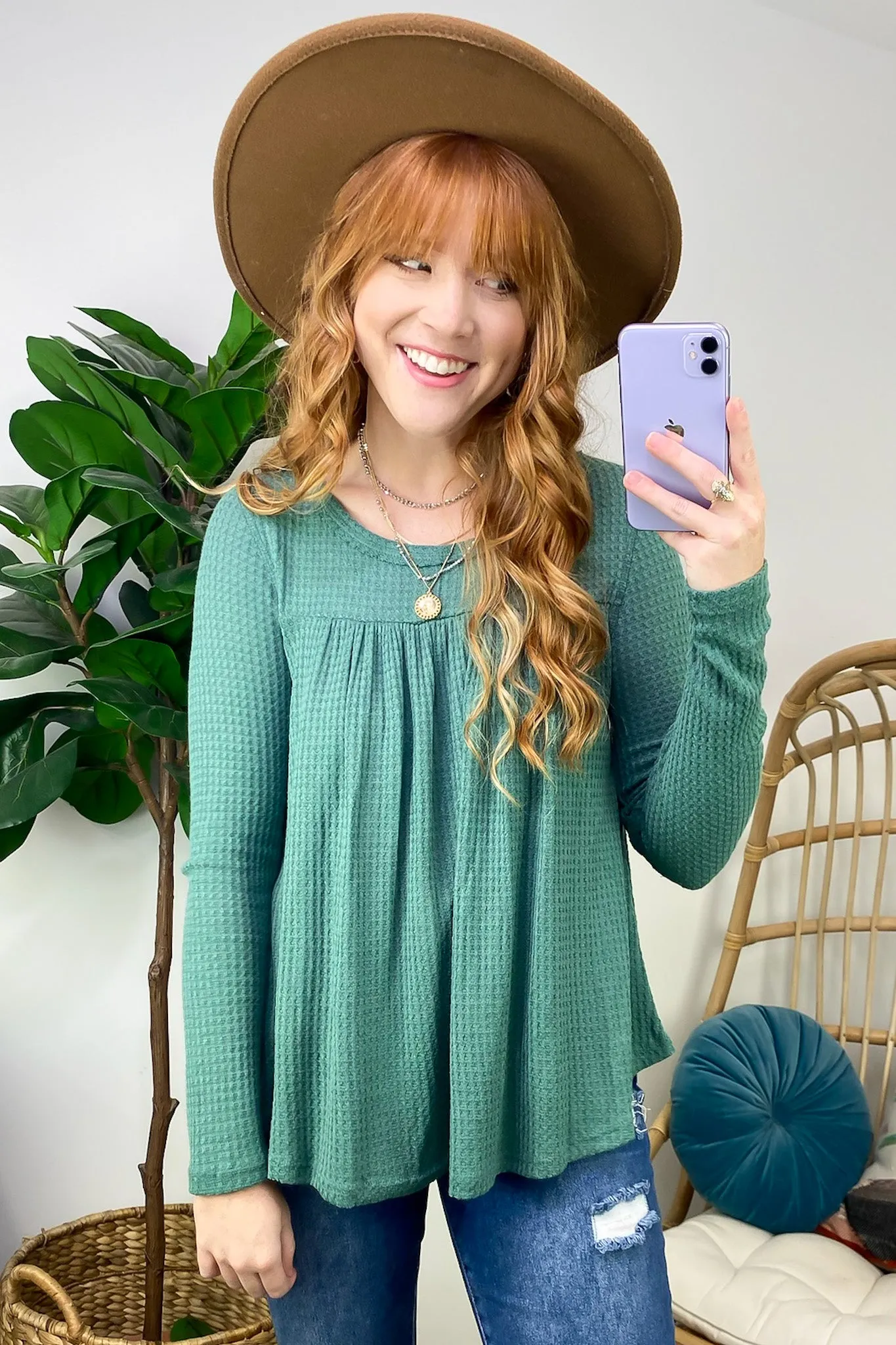 Levally Waffle Knit Shirred Detail Top - FINAL SALE