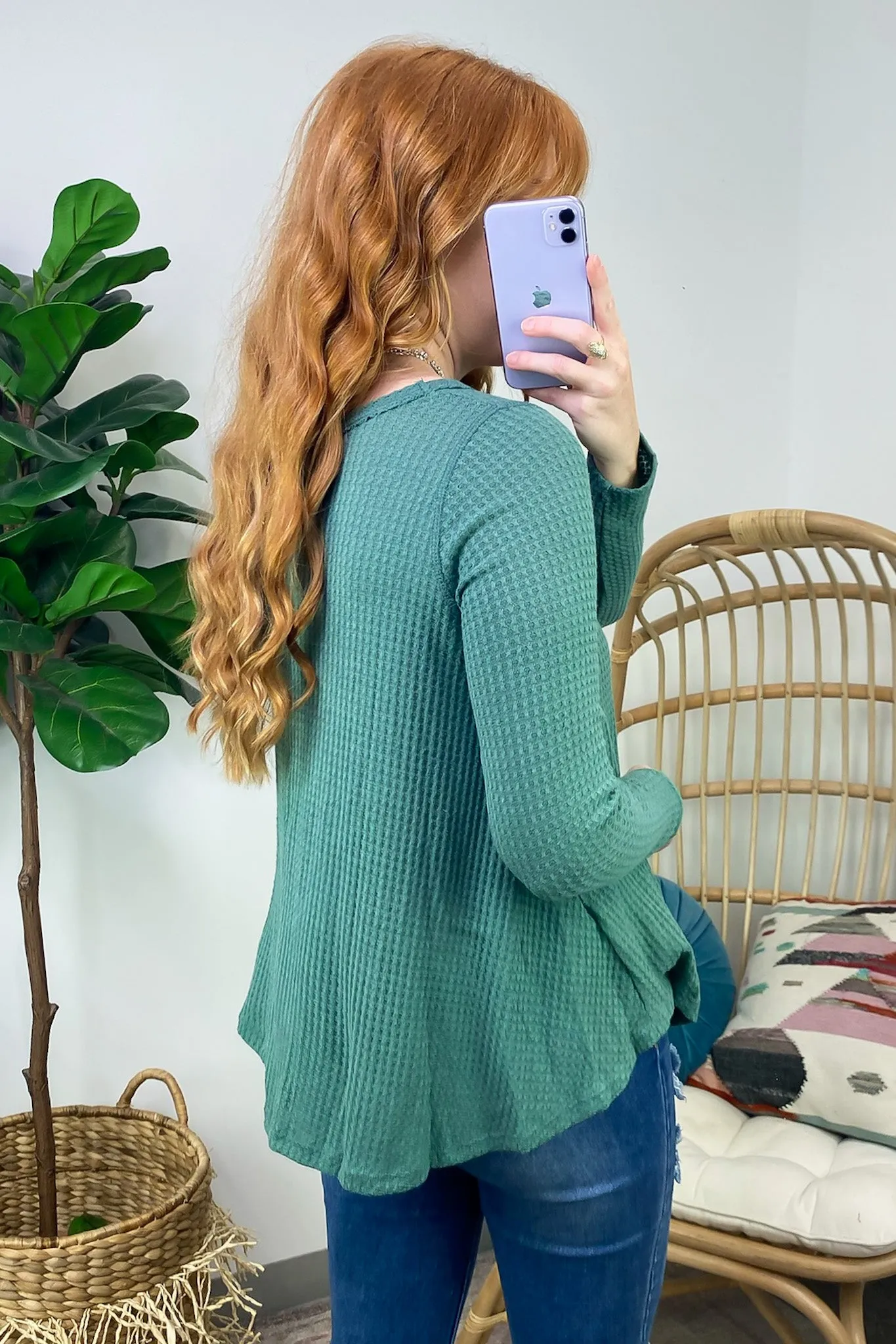 Levally Waffle Knit Shirred Detail Top - FINAL SALE