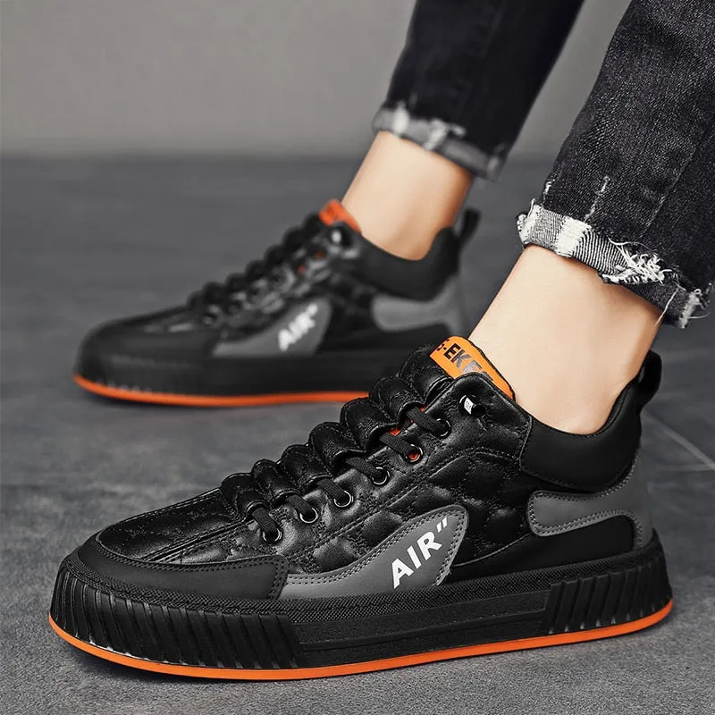 Men's Black Orange Thick Soled Lace-Up Casual Vulcanized Shoes