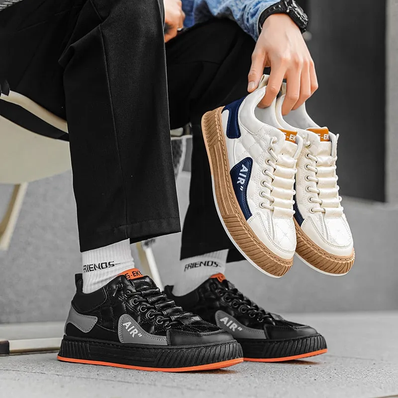 Men's Black Orange Thick Soled Lace-Up Casual Vulcanized Shoes