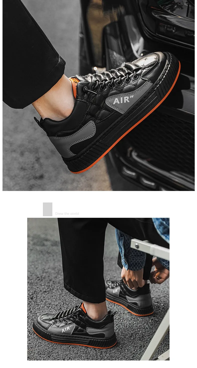 Men's Black Orange Thick Soled Lace-Up Casual Vulcanized Shoes