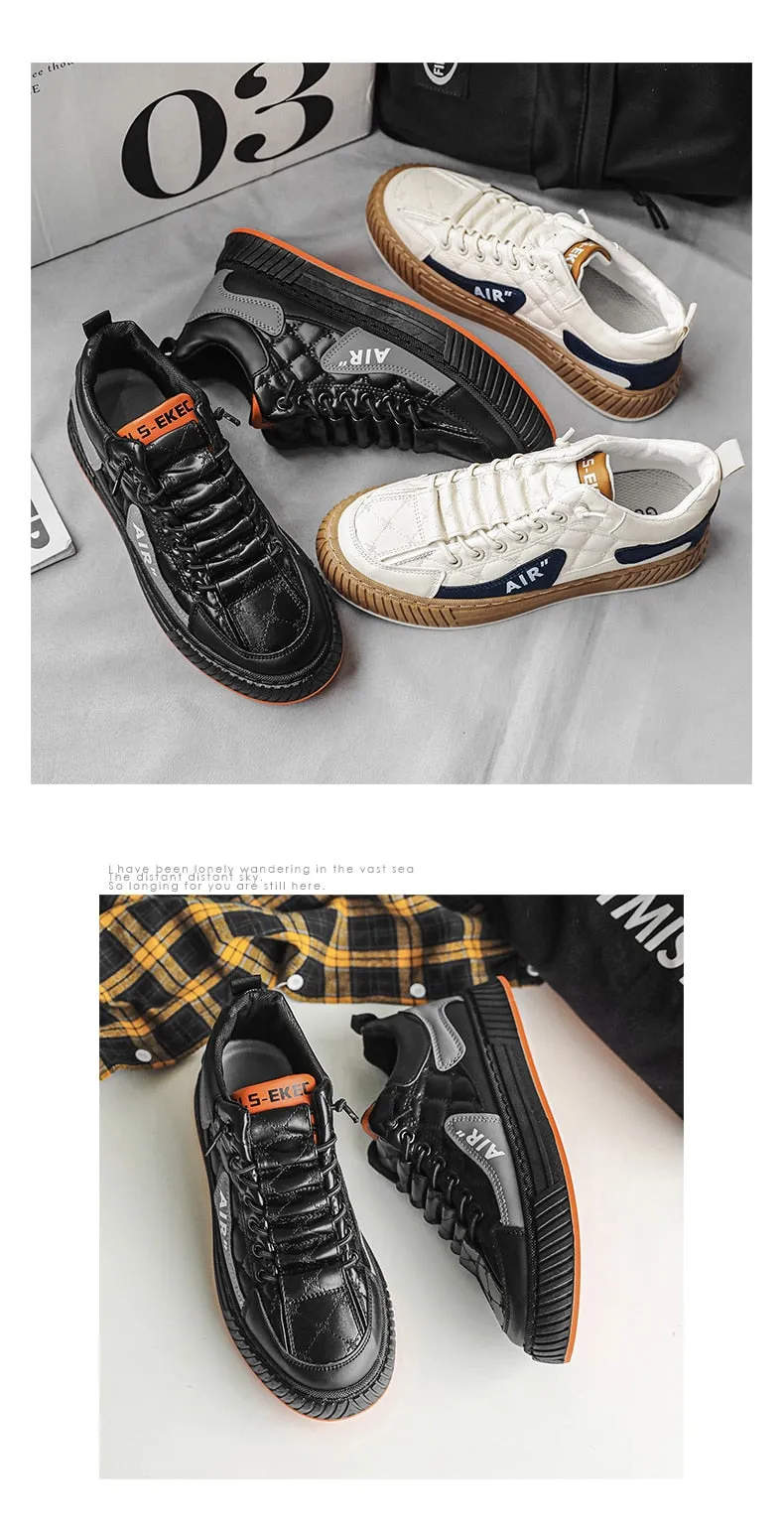 Men's Black Orange Thick Soled Lace-Up Casual Vulcanized Shoes