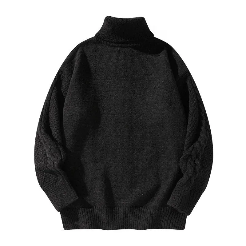 Men's Winter Casual Solid Jacquard Knit Cold Proof Turtleneck Pullover