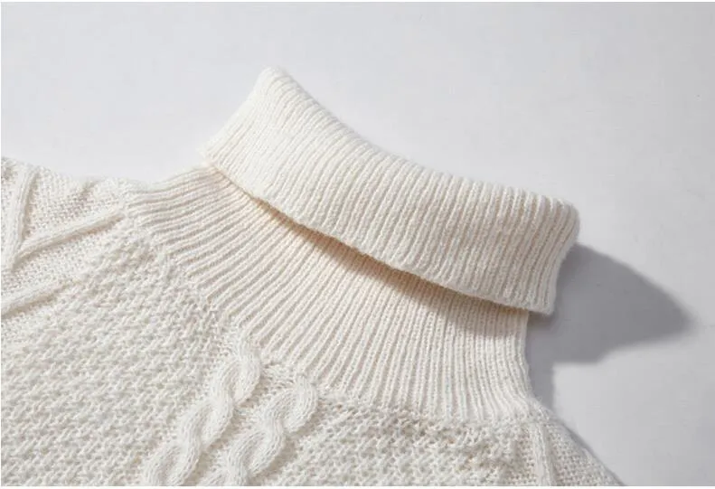 Men's Winter Casual Solid Jacquard Knit Cold Proof Turtleneck Pullover