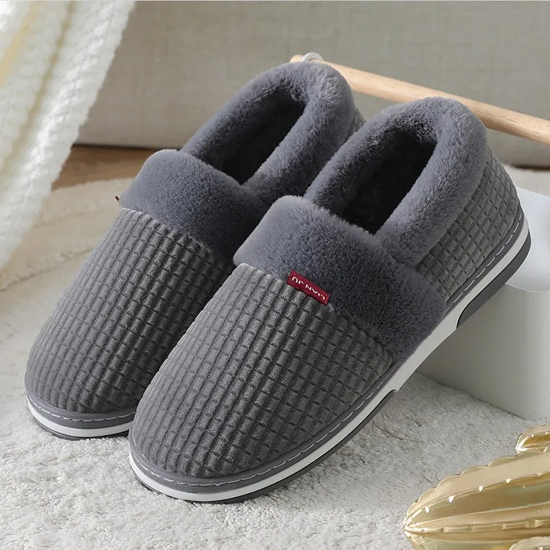 Men's Winter Concise Style Furry Non-Slip Flat Heel House Slippers