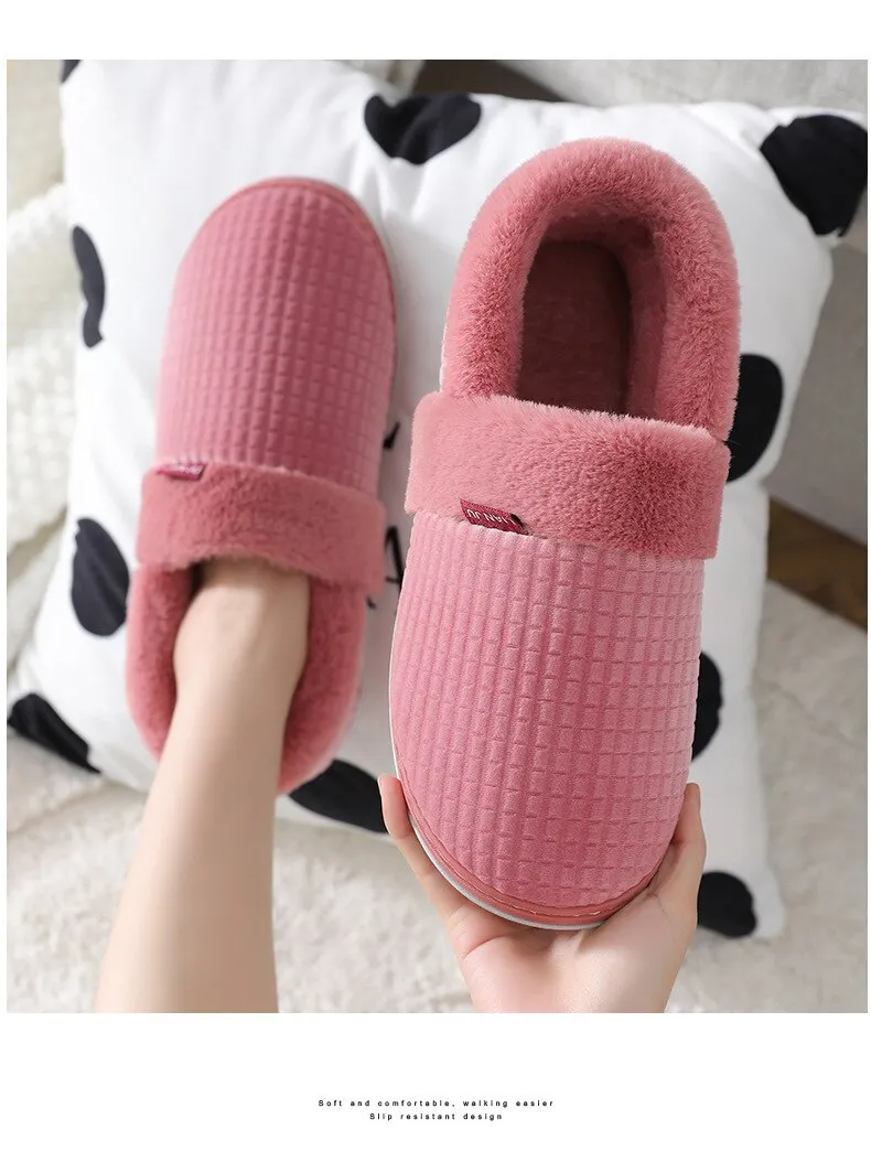 Men's Winter Concise Style Furry Non-Slip Flat Heel House Slippers