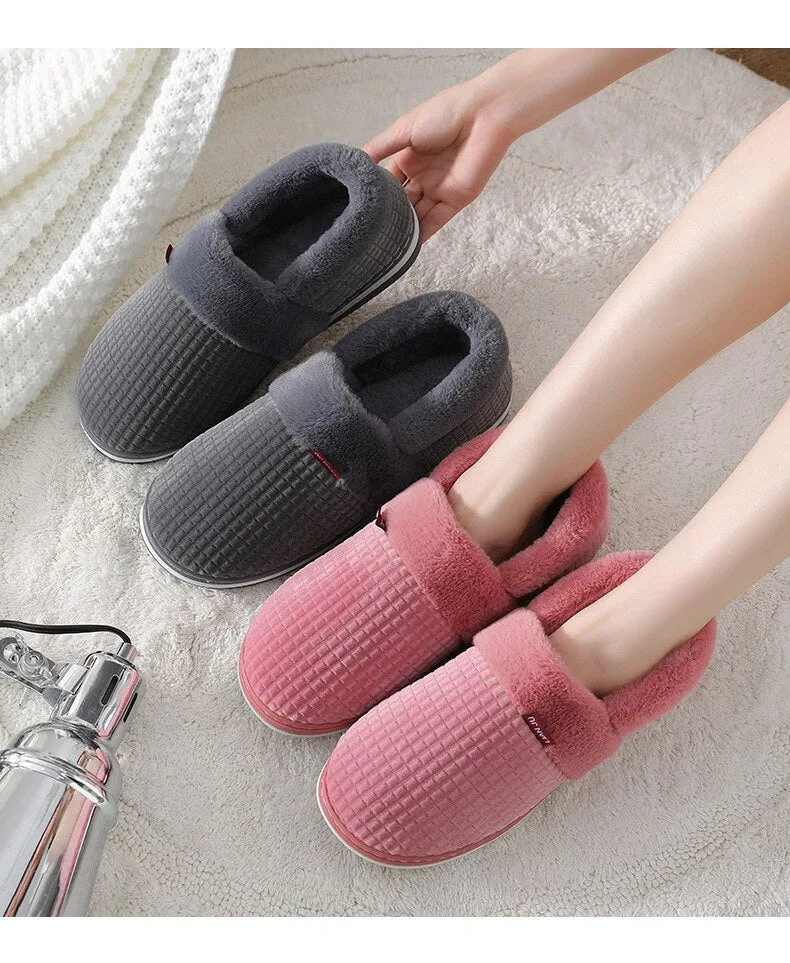 Men's Winter Concise Style Furry Non-Slip Flat Heel House Slippers