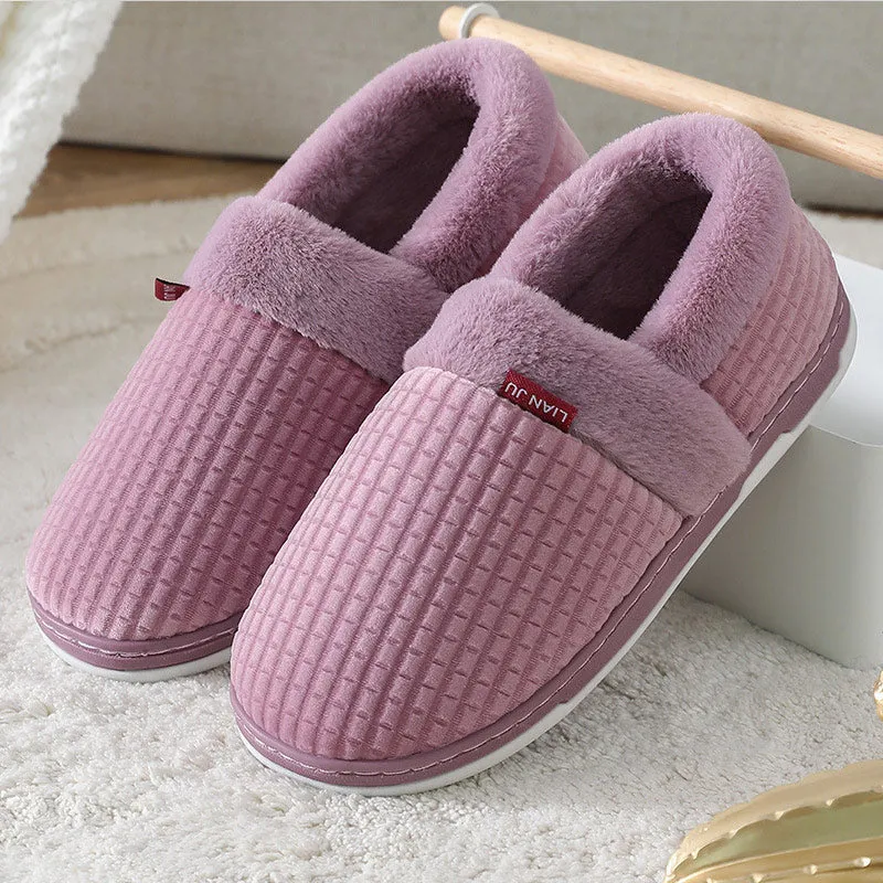 Men's Winter Concise Style Furry Non-Slip Flat Heel House Slippers