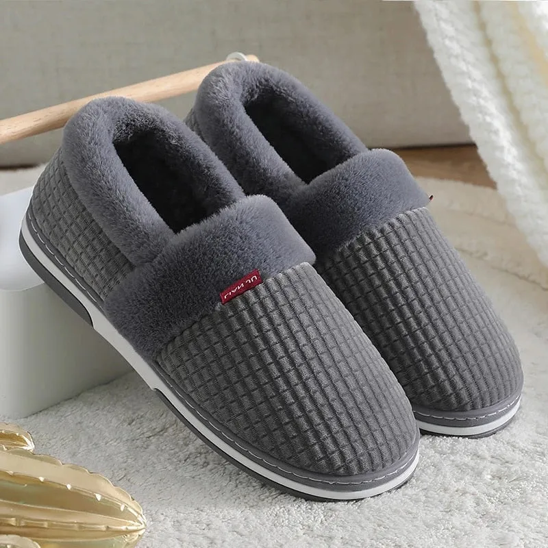 Men's Winter Concise Style Furry Non-Slip Flat Heel House Slippers