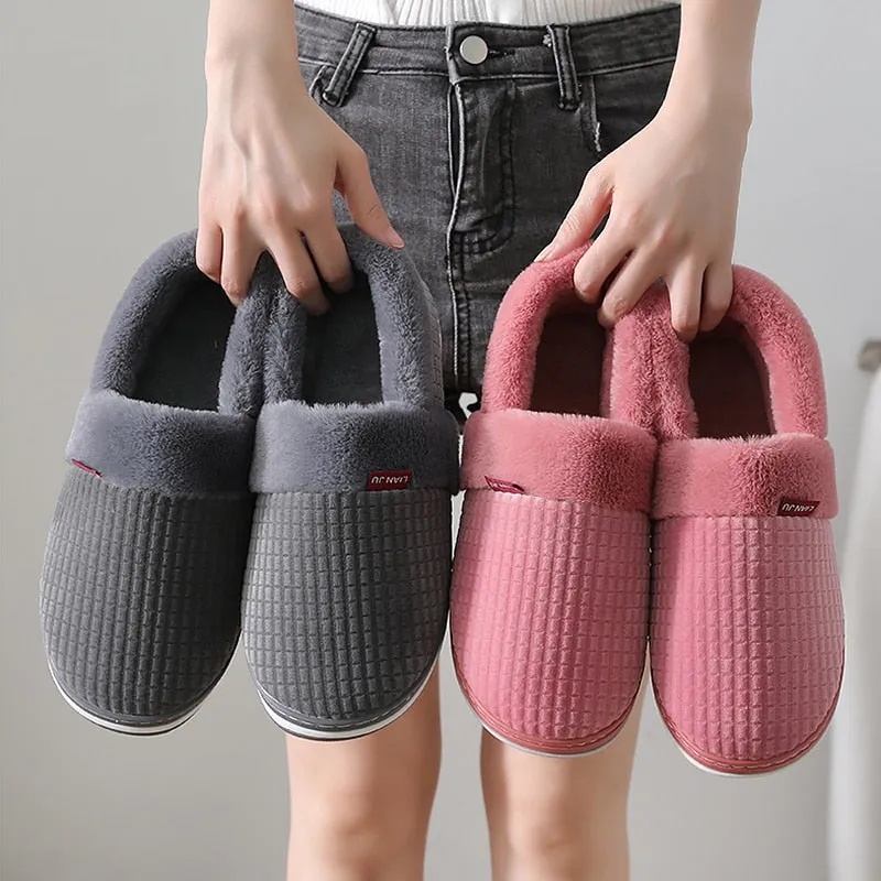 Men's Winter Concise Style Furry Non-Slip Flat Heel House Slippers