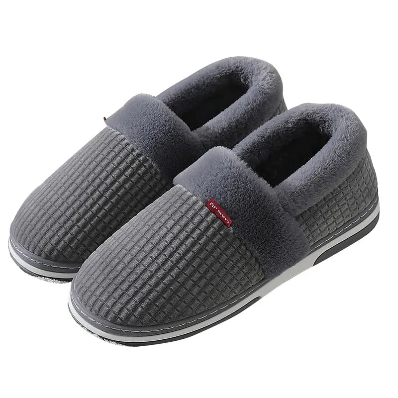 Men's Winter Concise Style Furry Non-Slip Flat Heel House Slippers