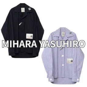 MIHARAYASUHIRO  |Stripes Unisex Long Sleeves Plain Cotton Oversized Shirts