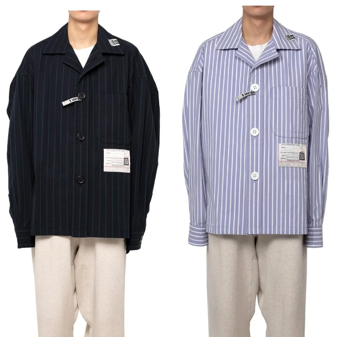 MIHARAYASUHIRO  |Stripes Unisex Long Sleeves Plain Cotton Oversized Shirts