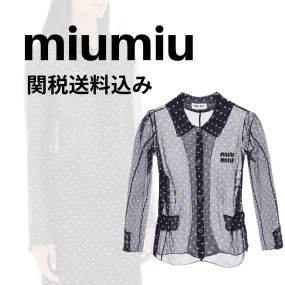 MiuMiu  |Dots Silk Long Sleeves Logo Shirts & Blouses