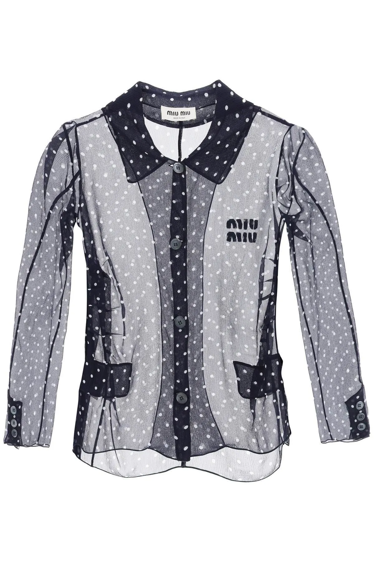 MiuMiu  |Dots Silk Long Sleeves Logo Shirts & Blouses