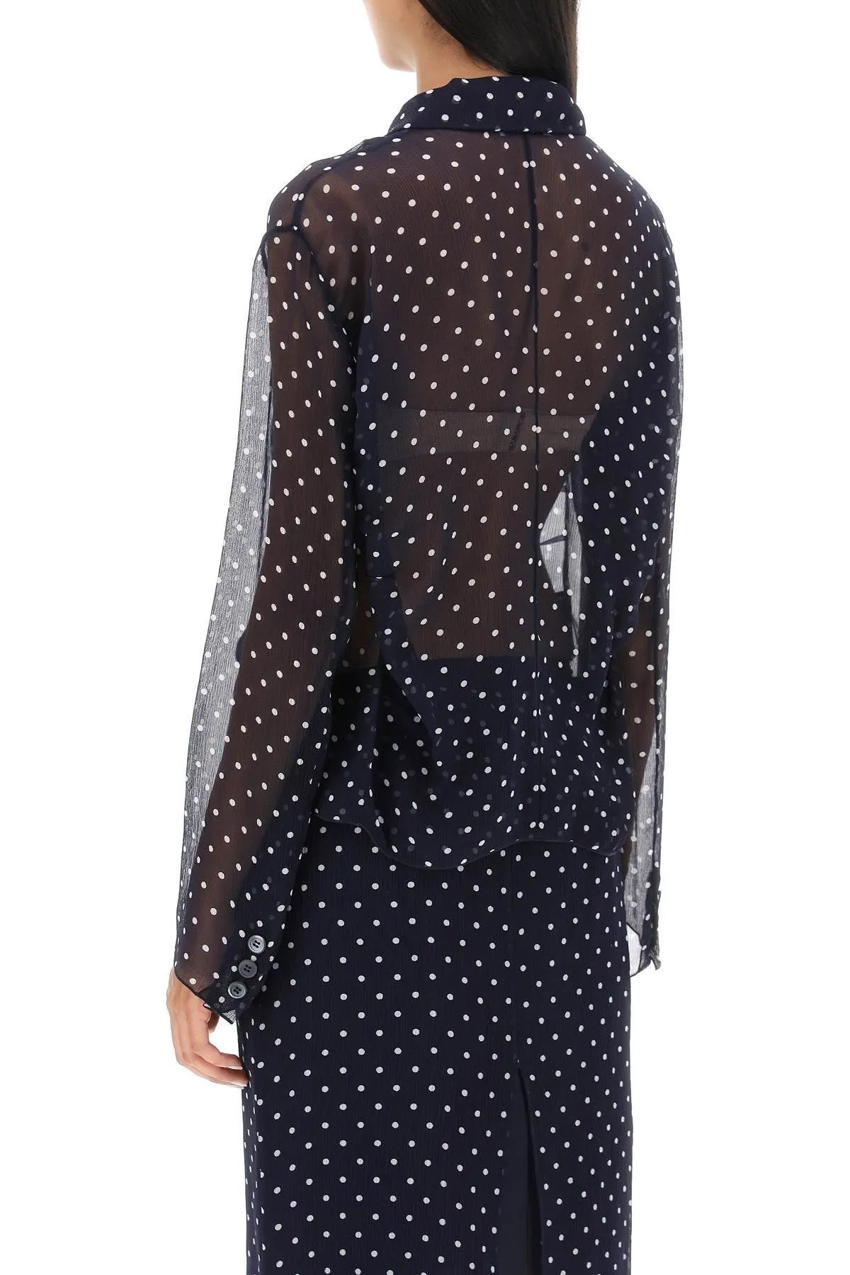 MiuMiu  |Dots Silk Long Sleeves Logo Shirts & Blouses