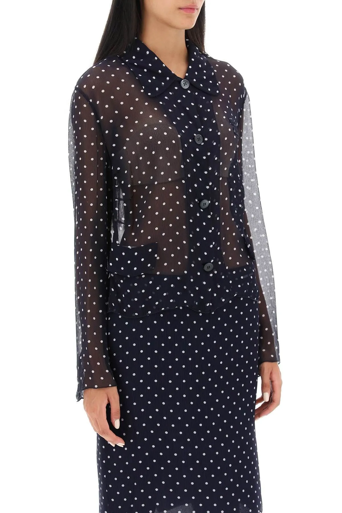 MiuMiu  |Dots Silk Long Sleeves Logo Shirts & Blouses