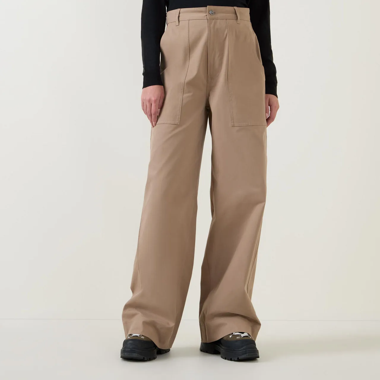 MONCLER High-Rise Wide Leg Trousers - Beige