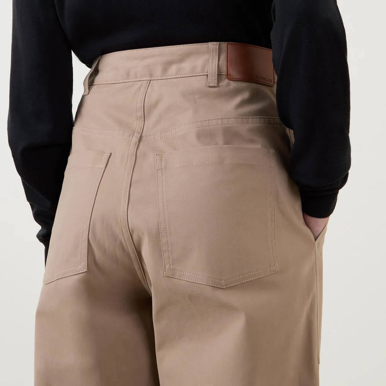 MONCLER High-Rise Wide Leg Trousers - Beige