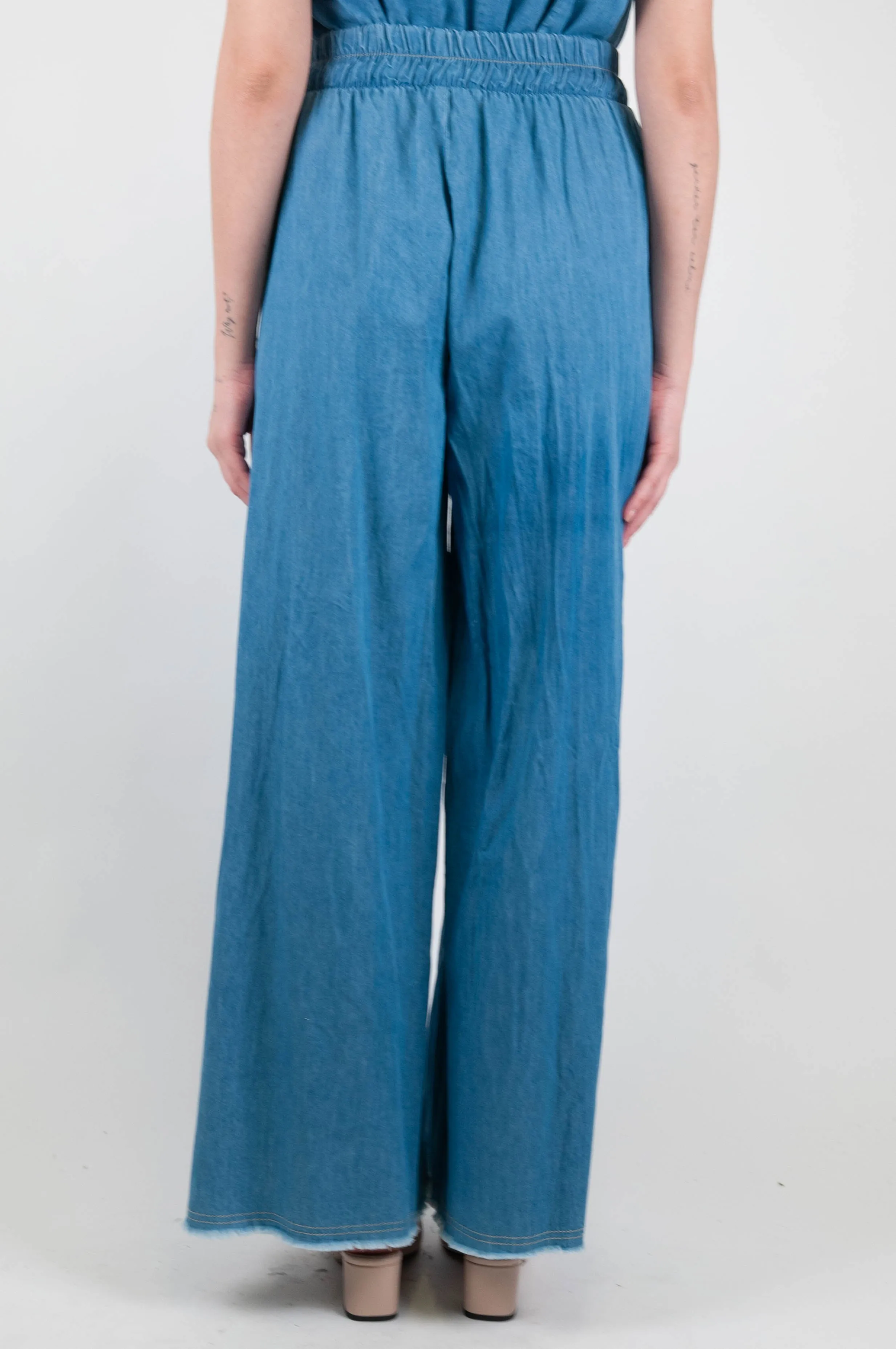 Motel - Pantalone palazzo in chambray con coulisse