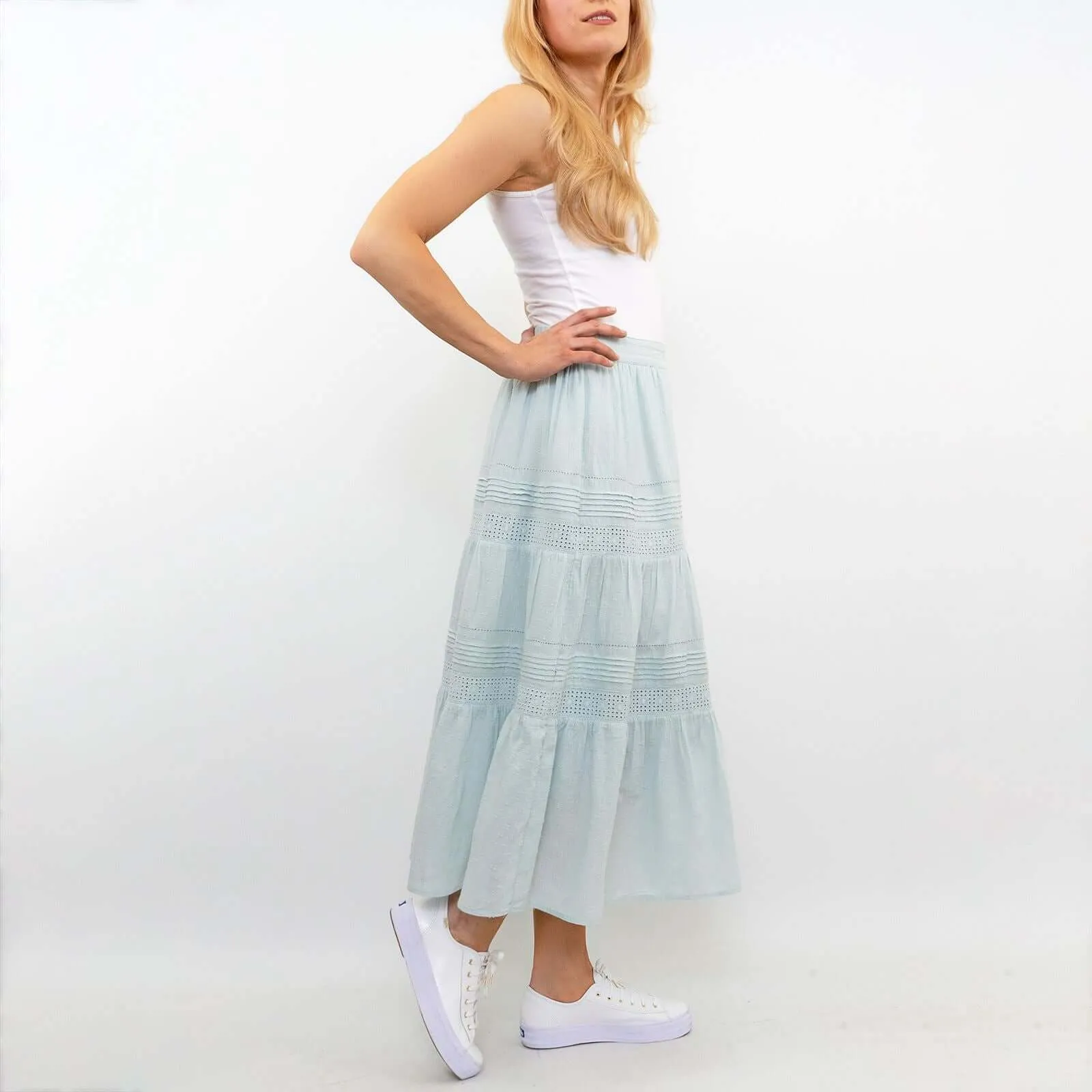 M&S Per Una Mint Green Tiered Relaxed Flare Long Maxi Skirts