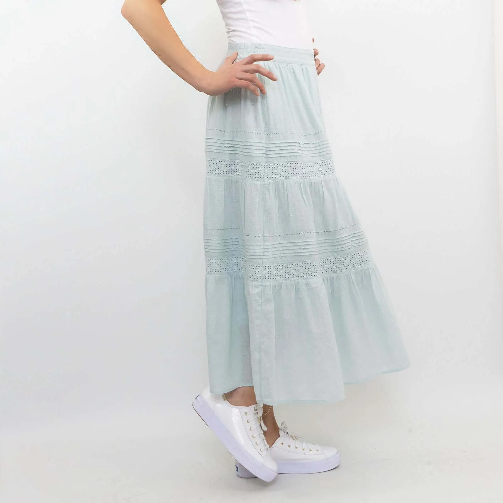 M&S Per Una Mint Green Tiered Relaxed Flare Long Maxi Skirts