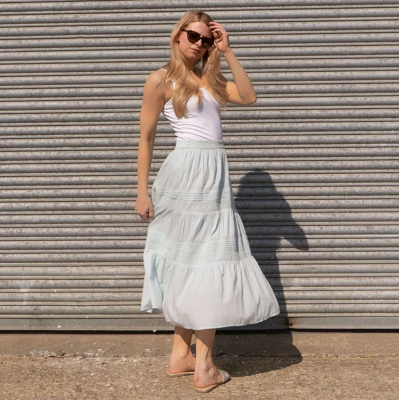 M&S Per Una Mint Green Tiered Relaxed Flare Long Maxi Skirts