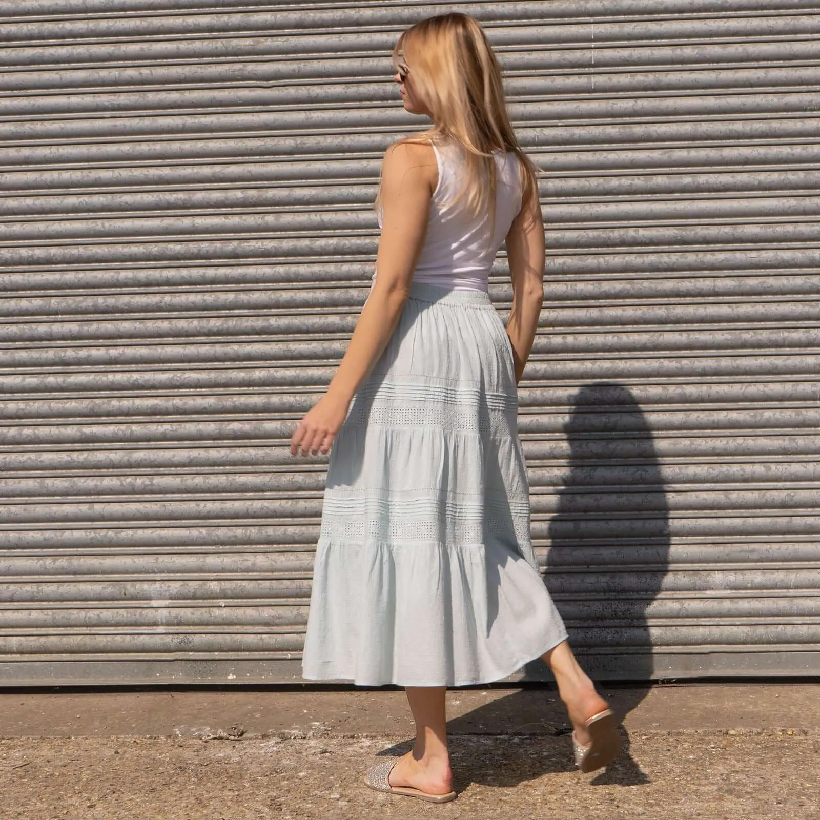 M&S Per Una Mint Green Tiered Relaxed Flare Long Maxi Skirts