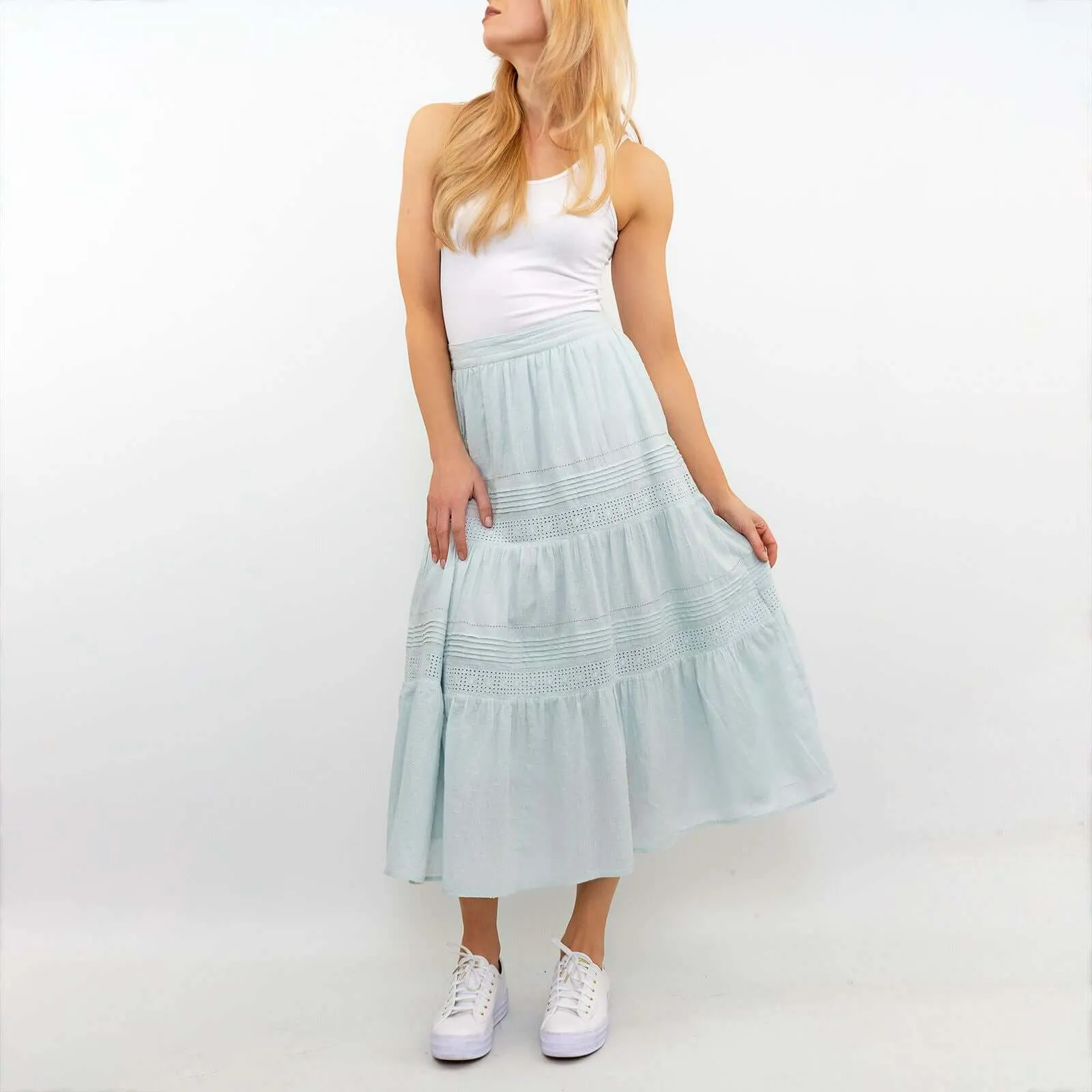 M&S Per Una Mint Green Tiered Relaxed Flare Long Maxi Skirts