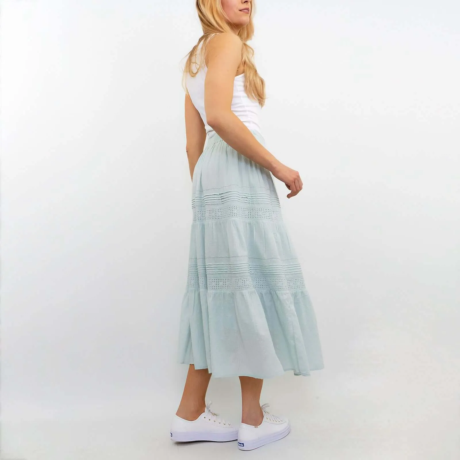 M&S Per Una Mint Green Tiered Relaxed Flare Long Maxi Skirts