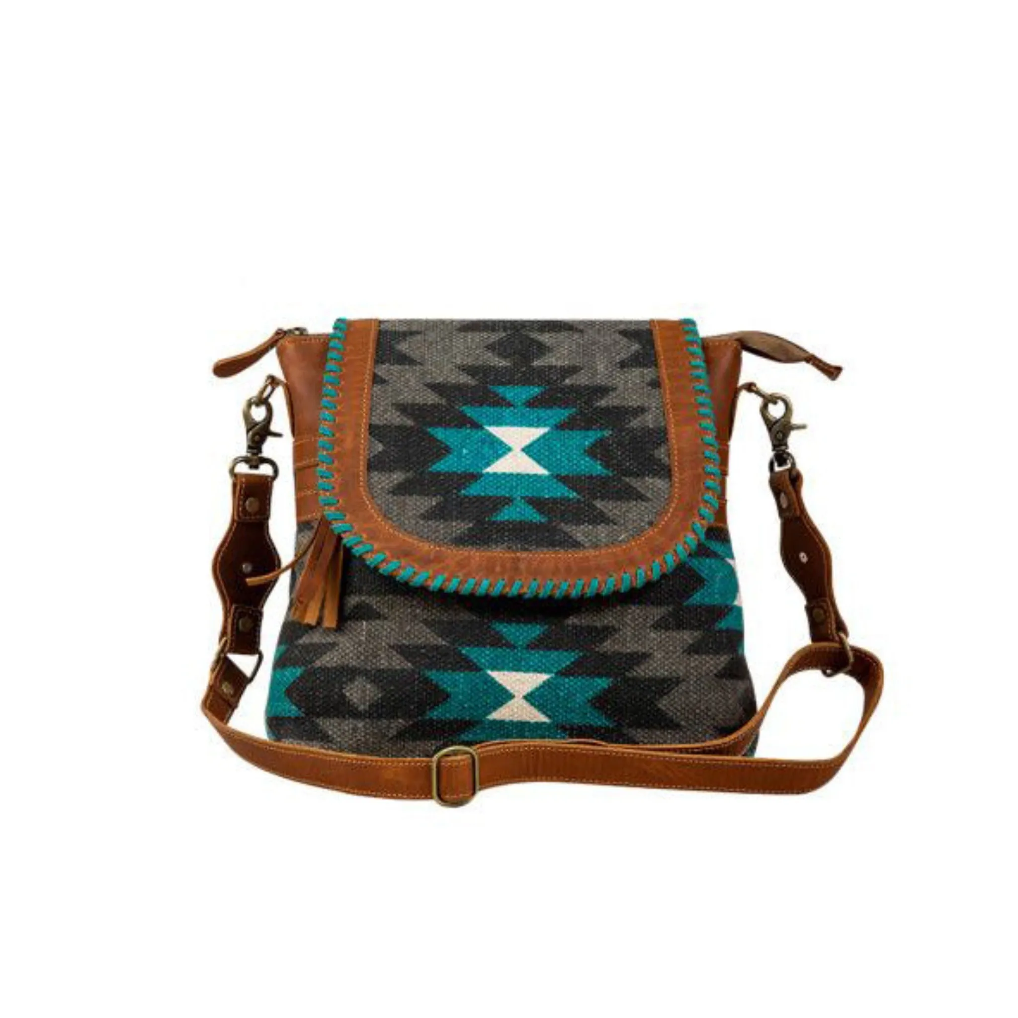 Myra Bags Grey/Turquoise Aztec Flap Purse