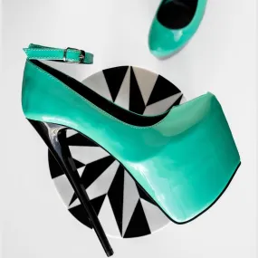 Nile Green Gloss Ankle Strap High Heel Pumps