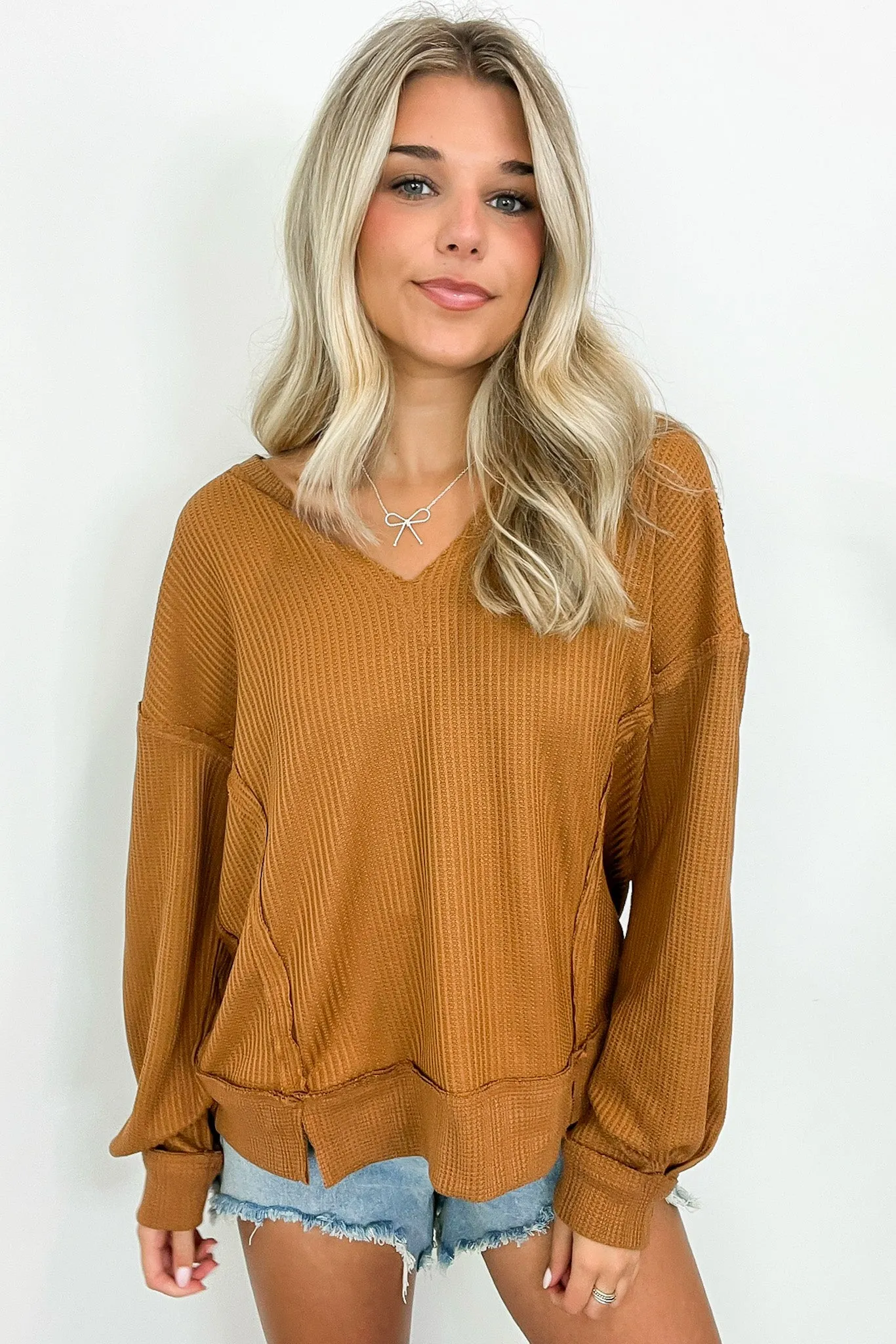 Novo V-Neck Waffle Knit Top - FINAL SALE